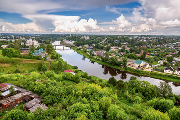 View from the bell tower of Borisoglebsky Monastery in Torzhok, Russia