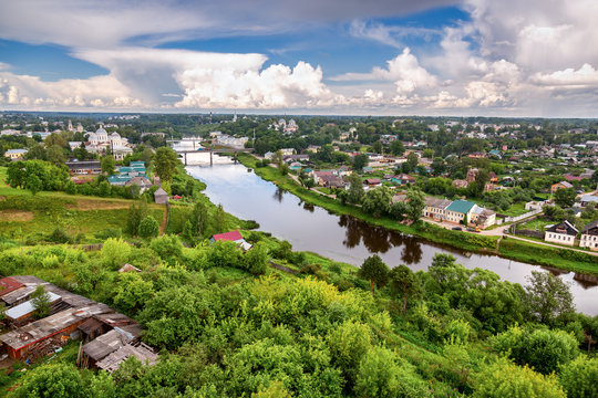 View from the bell tower of Borisoglebsky Monastery in Torzhok, Russia