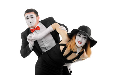 Portrait of two funny mimes