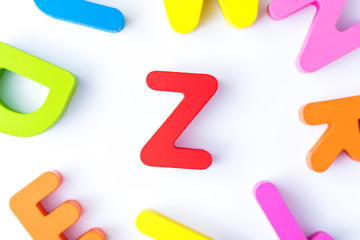 Z letters in English made from wood bright colors.