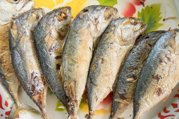 Close-up of fried mackerel, Thai food 