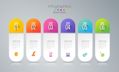 Infographics design vector and business icons with 6 options.