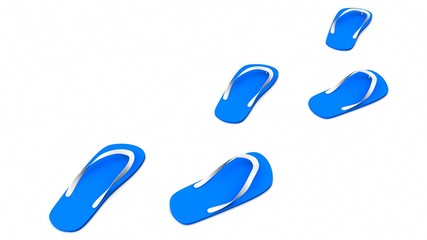 Blue flip flops on white background. 3d rendering