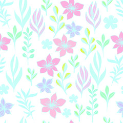 Fototapeta na wymiar Floral Composition,Illustration for Surface with Cute Flowers and Leaves