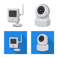 Vector illustration of cctv and camera sign. Collection of cctv and system stock symbol for web.