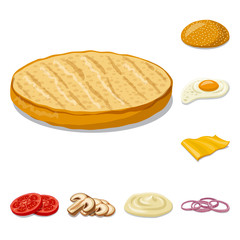 Vector design of burger and sandwich sign. Collection of burger and slice stock vector illustration.
