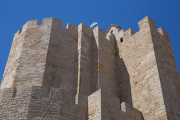 .On the streets of the maritime French city of Saintes-Maries-de-la-Mer. Fragment of the church Notre-Dame-de-la-Mer