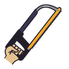 hand using hacksaw tool