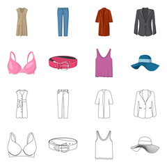Isolated object of woman and clothing symbol. Collection of woman and wear stock vector illustration.
