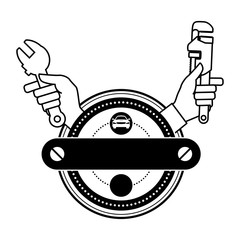 hands with wrenchs keys label