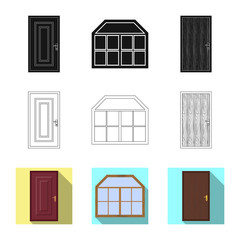 Vector illustration of door and front sign. Set of door and wooden stock vector illustration.