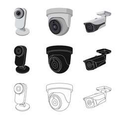 Vector illustration of cctv and camera sign. Set of cctv and system vector icon for stock.