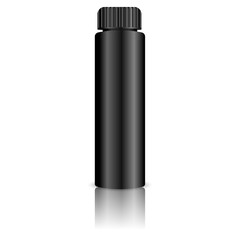 Black Cosmetics bottle for hair paint, gel, oil. Realistic vector illustration isolated on white background. 3d Mockup design.