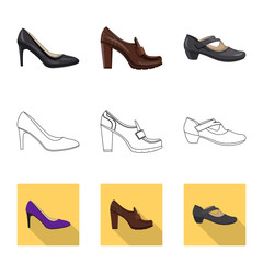 Vector design of footwear and woman symbol. Collection of footwear and foot stock symbol for web.