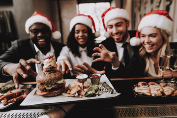 Burger. Santa's Hat. Different Races Communicate.