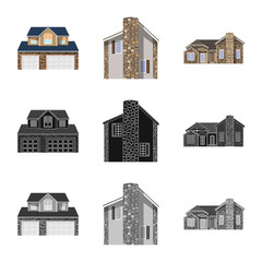 Isolated object of building and front logo. Collection of building and roof stock vector illustration.