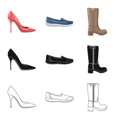 Isolated object of footwear and woman logo. Collection of footwear and foot stock vector illustration.
