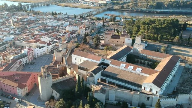 Flying over city of Badajoz