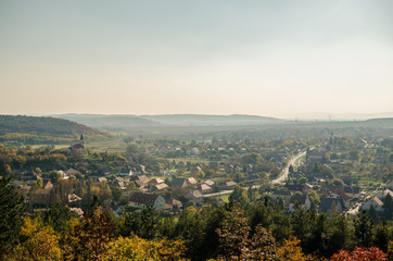 Autumn landscape of an European village from above