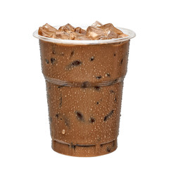 Iced latte or coffee in togo or takeaway cup isolated on white background. Including clipping path.