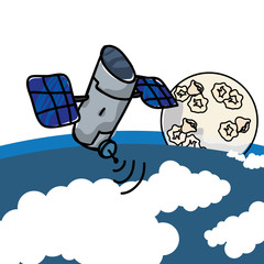 artificial satellite orbiting with earth planet and moon