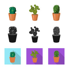 Vector illustration of cactus and pot symbol. Set of cactus and cacti stock vector illustration.