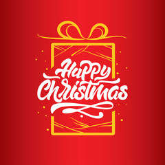 Happy Christmas lettering in gift illustration . Lettering for postcard, gift, poster and much more