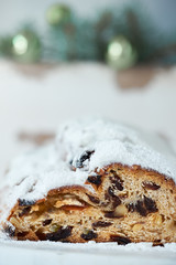 Christmas stollen on white festive background