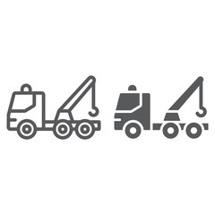 Tow truck line and glyph icon, transport and service, emergency sign, vector graphics, a linear pattern on a white background.