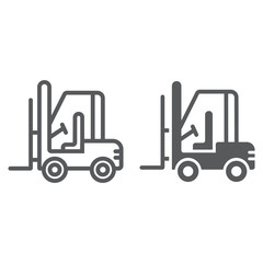 Forklift line and glyph icon, automobile and cargo, truck sign, vector graphics, a linear pattern on a white background.