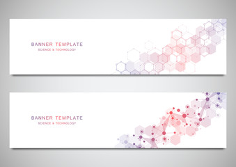 Scientific and technological vector banners. Abstract background with molecular structures.