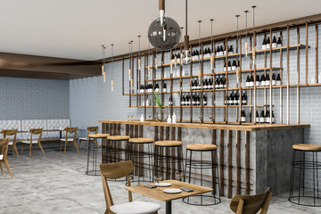 Gray vintage brick bar table with stools