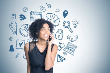 African american girl on phone, internet drawing