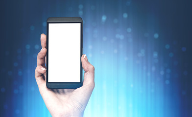 Woman hand with phone, immersive interface