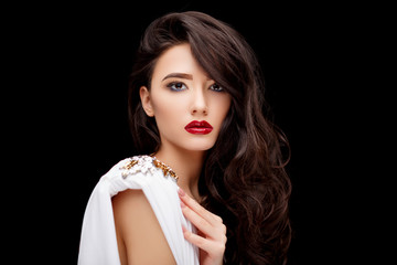 Brunette asian girl with long curly hair