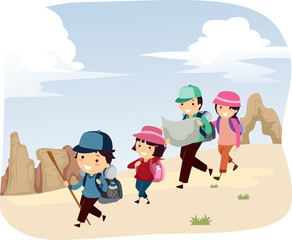 Stickman Family Desert Adventure Illustration