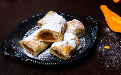 Homemade Pumpkin pie covered with sugar