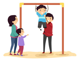 Stickman Family Kids Horizontal Bar Illustration