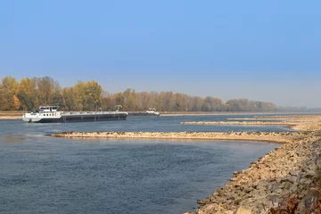 Deurstickers Binnenschiffe kreuzen sich bei Niedrigwasser im Rhein Iffezheim © Mr.Stock