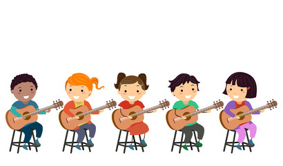 Stickman Kids Guitar Tutorial Class Illustration