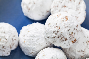 Christmas Pecan Snowballs Cookie Balls. Selective focus.