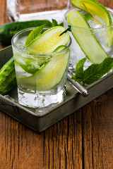 Refreshing Cucumber Gin Cocktail. Selective focus.