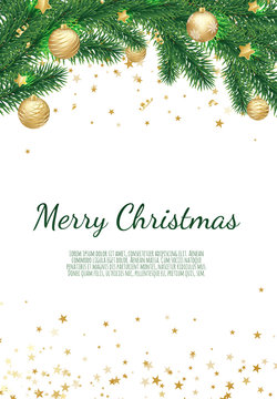 Banner with vector christmas tree branches and space for text. Realistic fir-tree border.