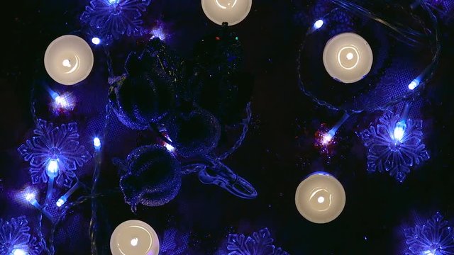 fast throbbing abstract background with blue decor, poppy and candles