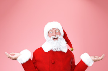Portrait of happy Santa Claus on soft colour background with copyspace,3d rendering