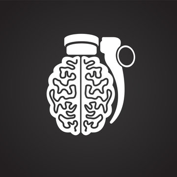 Brain Grenade On Black Background Icon