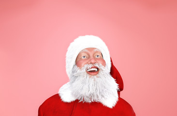Portrait of happy Santa Claus on soft colour background with copyspace,3d rendering