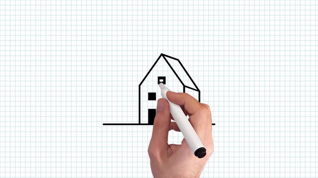 Haus &ndash; Whiteboard Animation auf kariertem Blatt Papier
