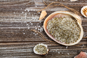 Seasoning Herbs Mix Sea Salt and Spices. Selective focus.