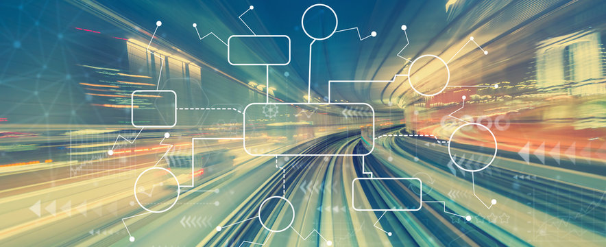 Flowchart with abstract high speed technology POV motion blur